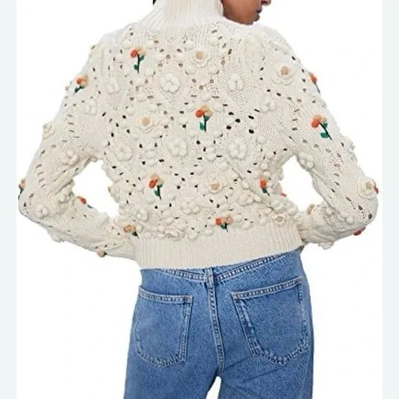 Zara Crochet Knit with Floral Appliqués Sweater - Picture 3 of 8
